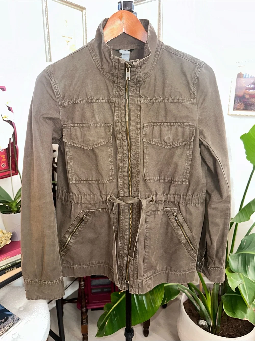 J. Crew Olive Green Field Jacket with Drawstring Waist